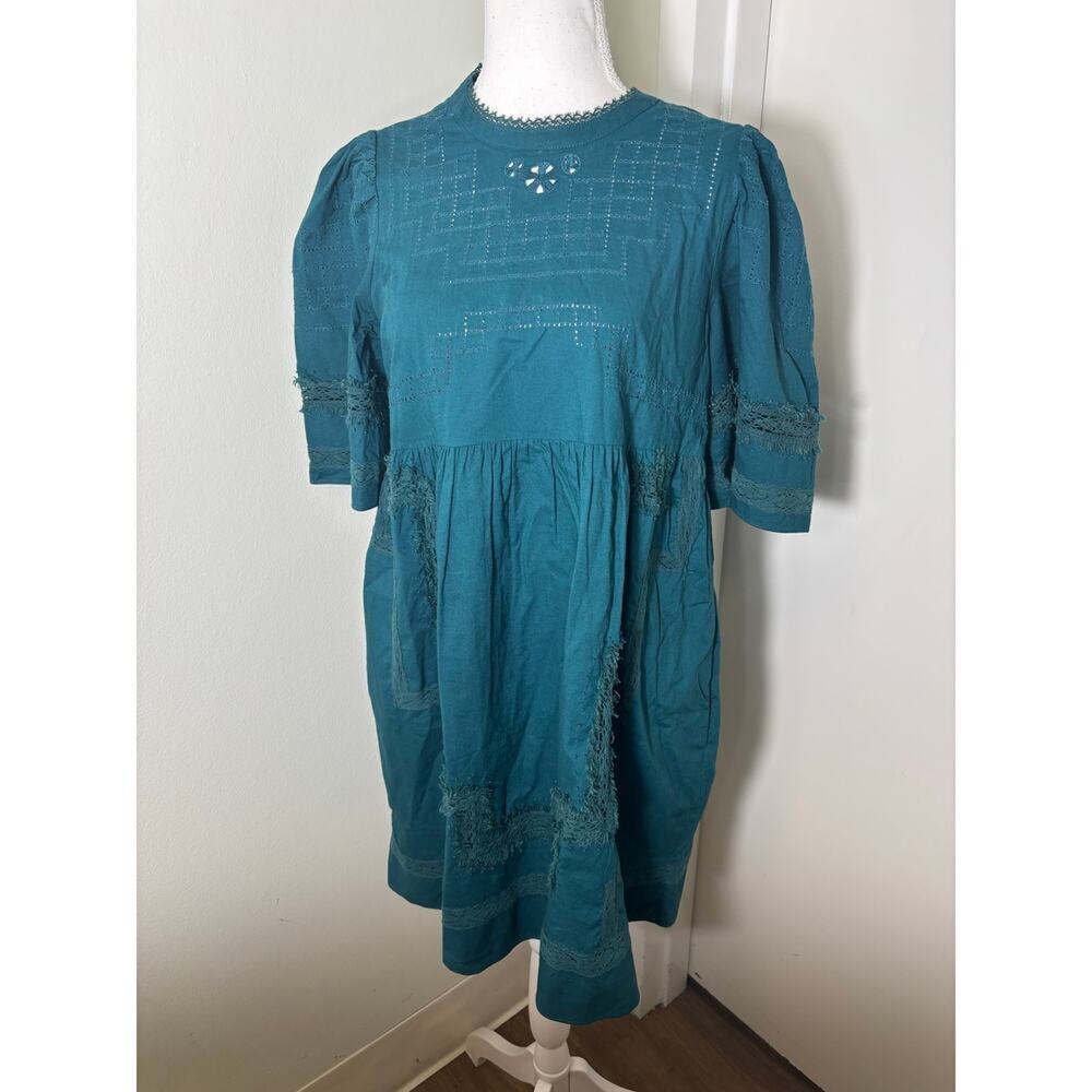 Sea NY Green Lilith Thread Pull Short Sleeve Dress Small